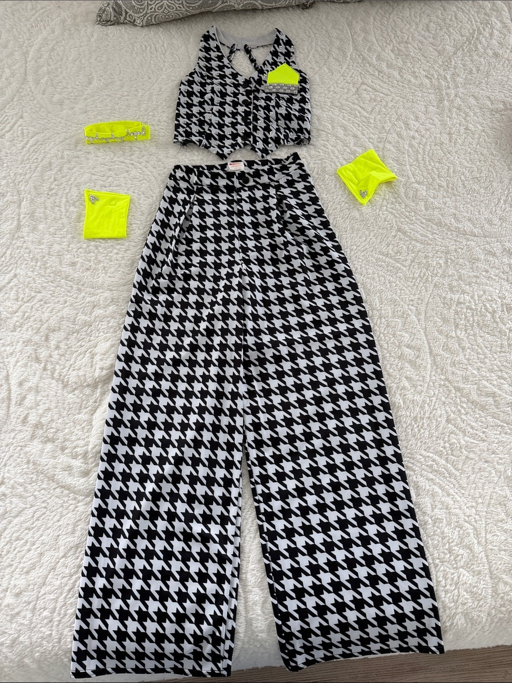 Kids Houndstooth Dance Costume Set with Neon Accents